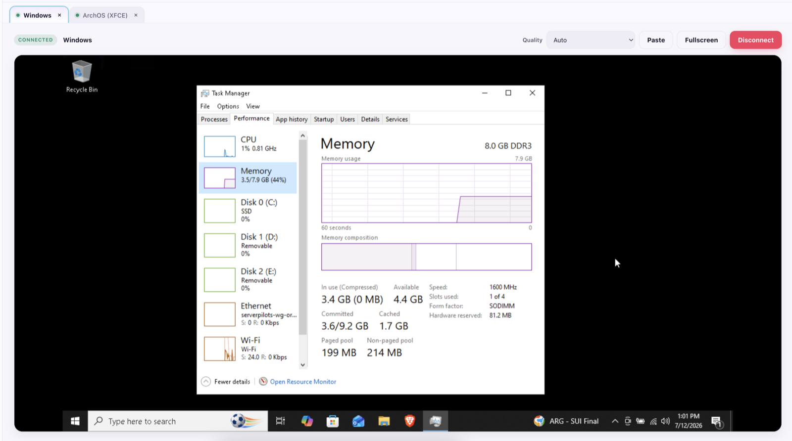 serverPilots streaming a Windows RDP session in the browser